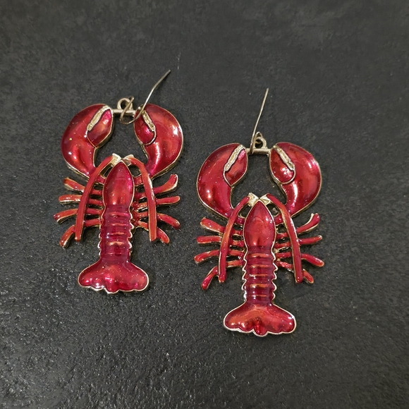 Jewelry - Red Enamel Lobster Dangle Earrings